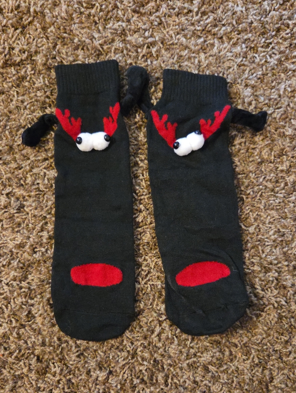 Magnetic Black Reindeer Socks with Red Accents